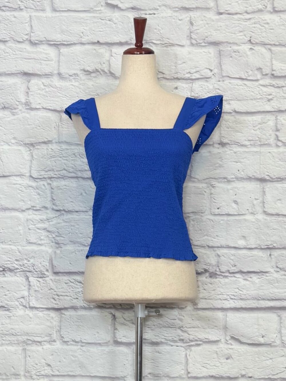 Old Navy Blue Cotton Smocked Sleeveless Eyelet Ruffle Top